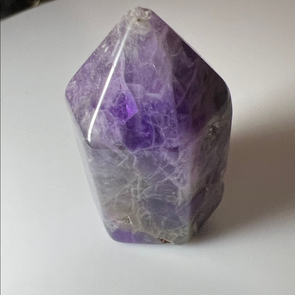 Polished Amethyst Point Tower - Purple and White Home Accent